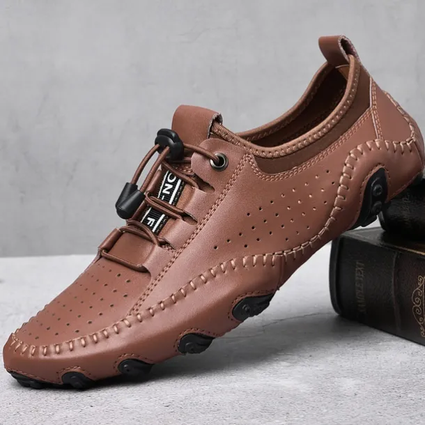 Men's White Perforated Casual Shoes with Hand-Stitched Detailing, Breathable Mesh Upper and Comfortable Slip-On Design