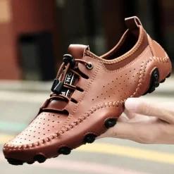 Men's White Perforated Casual Shoes with Hand-Stitched Detailing, Breathable Mesh Upper and Comfortable Slip-On Design