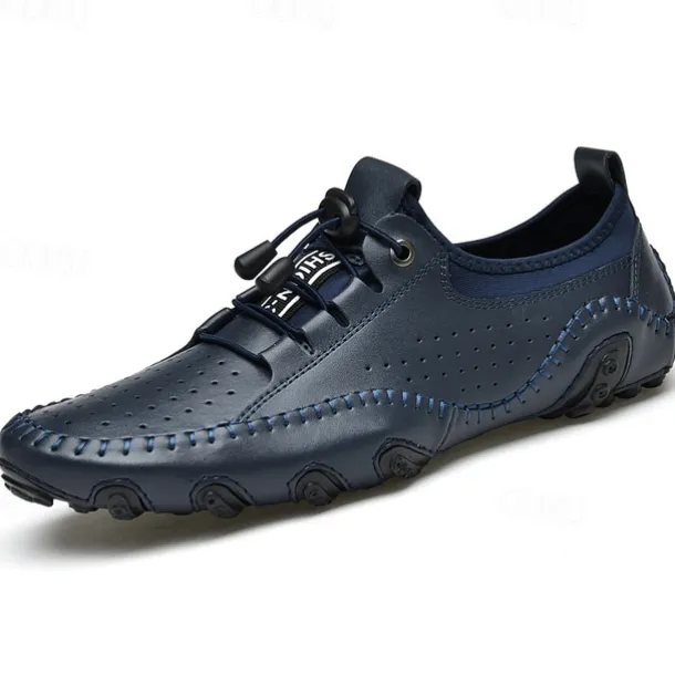 Men's White Perforated Casual Shoes with Hand-Stitched Detailing, Breathable Mesh Upper and Comfortable Slip-On Design