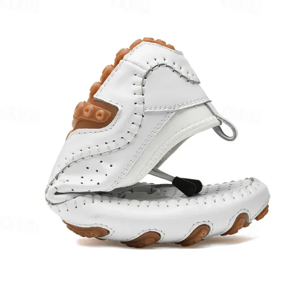 Men's White Perforated Casual Shoes with Hand-Stitched Detailing, Breathable Mesh Upper and Comfortable Slip-On Design