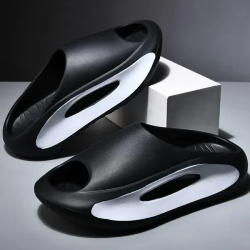 Men's White Slide Sandals with Red Cutout Design – Lightweight and Comfortable Slip-On Footwear for Casual and Summer Wear