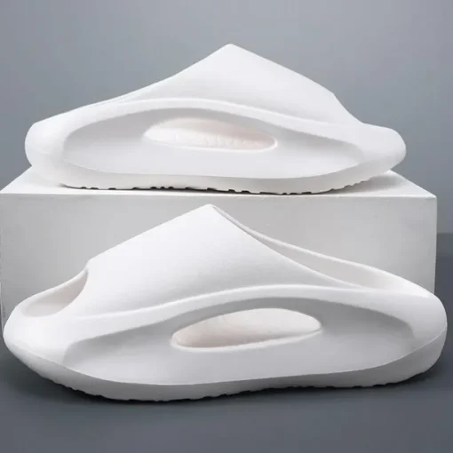 Men's White Slide Sandals with Red Cutout Design – Lightweight and Comfortable Slip-On Footwear for Casual and Summer Wear