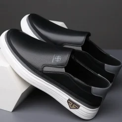 Men's White Slip-On Loafers – Lightweight Faux Leather Shoes with Cushioned Sole for Casual and Everyday Wear