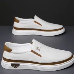 Men's White Slip-On Loafers – Lightweight Faux Leather Shoes with Cushioned Sole for Casual and Everyday Wear