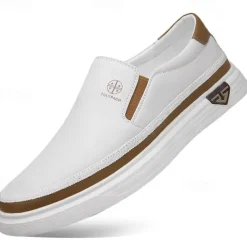 Men's White Slip-On Loafers – Lightweight Faux Leather Shoes with Cushioned Sole for Casual and Everyday Wear