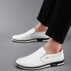 Men's White Slip-On Loafers – Casual Lightweight Breathable Shoes for Summer Walking and Outdoor Activities