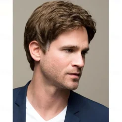 Men's Wig Men's Short Hair Wig Fringe Partial Brown Wig