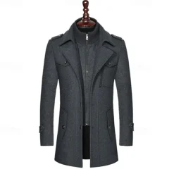 Men's Windbreaker Wool Coat Trench Coat Daily Vacation Fall & Winter Wool Thermal Warm Windproof Outerwear Clothing Apparel Fashion Classic Plain Pocket Lapel Single Breasted