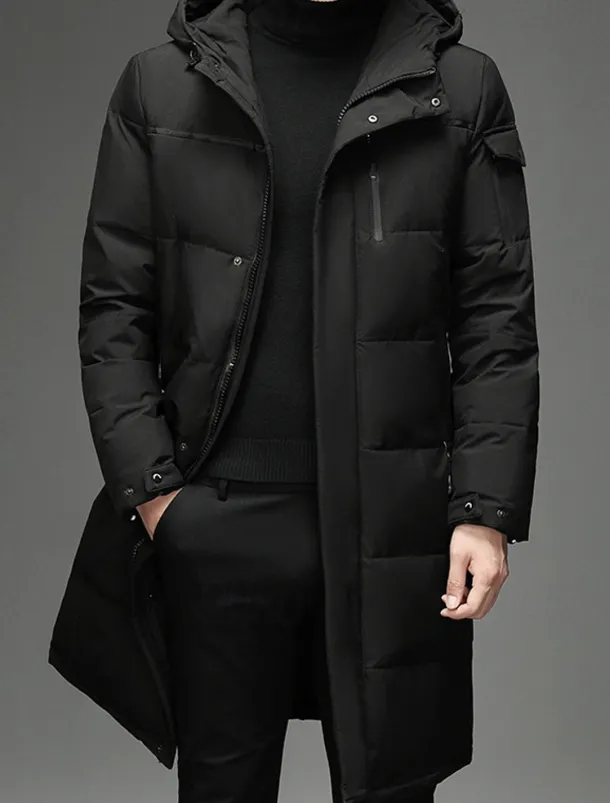 Men's Winter Coat Down Jacket Puffer Jacket Padded Jacket Pocket White Duck Down Vacation Daily Wear Date Long Fashion Casual Comfortable Thermal Warm Fall & Winter Solid / Plain Color Black Gray