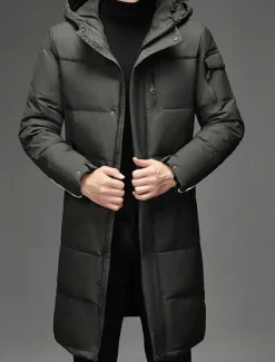 Men's Winter Coat Down Jacket Puffer Jacket Padded Jacket Pocket White Duck Down Vacation Daily Wear Date Long Fashion Casual Comfortable Thermal Warm Fall & Winter Solid / Plain Color Black Gray
