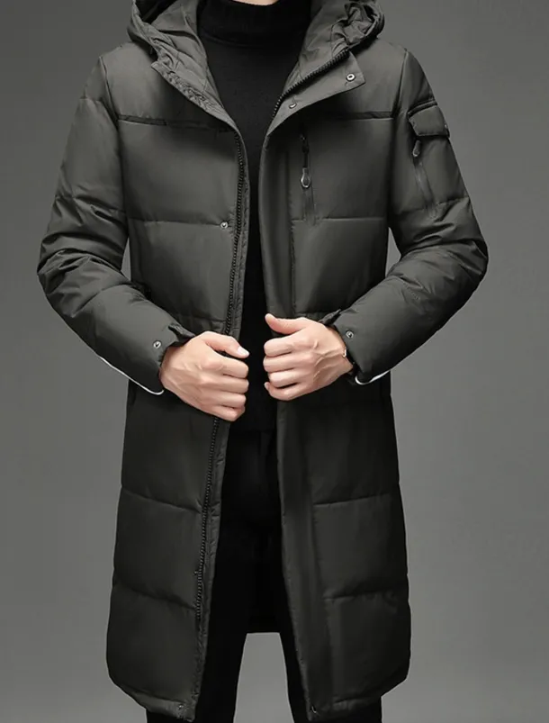 Men's Winter Coat Down Jacket Puffer Jacket Padded Jacket Pocket White Duck Down Vacation Daily Wear Date Long Fashion Casual Comfortable Thermal Warm Fall & Winter Solid / Plain Color Black Gray