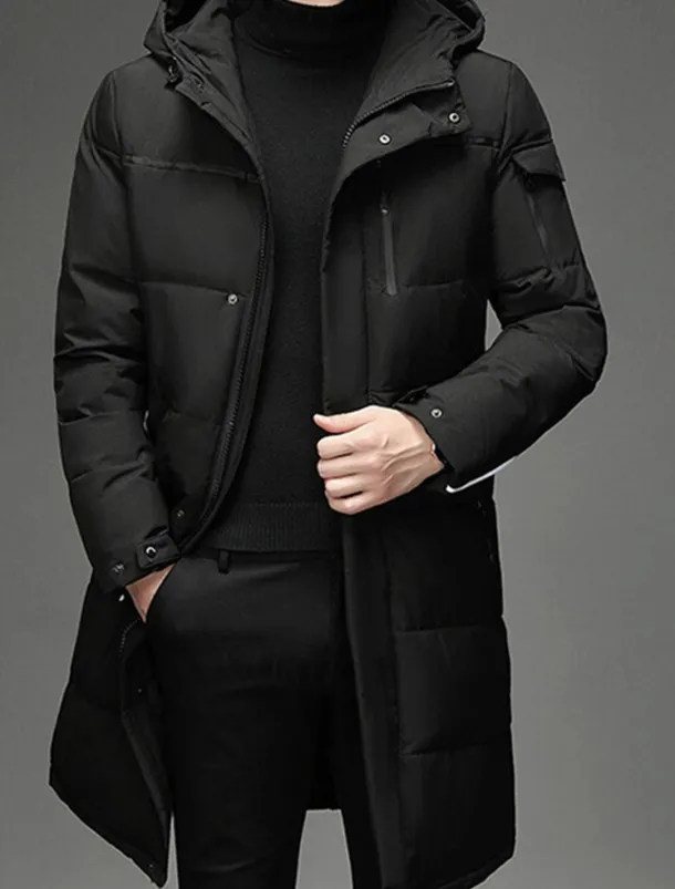 Men's Winter Coat Down Jacket Puffer Jacket Padded Jacket Pocket White Duck Down Vacation Daily Wear Date Long Fashion Casual Comfortable Thermal Warm Fall & Winter Solid / Plain Color Black Gray