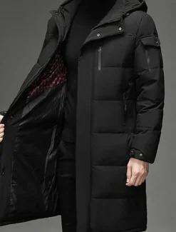 Men's Winter Coat Down Jacket Puffer Jacket Padded Jacket Pocket White Duck Down Vacation Daily Wear Date Long Fashion Casual Comfortable Thermal Warm Fall & Winter Solid / Plain Color Black Gray