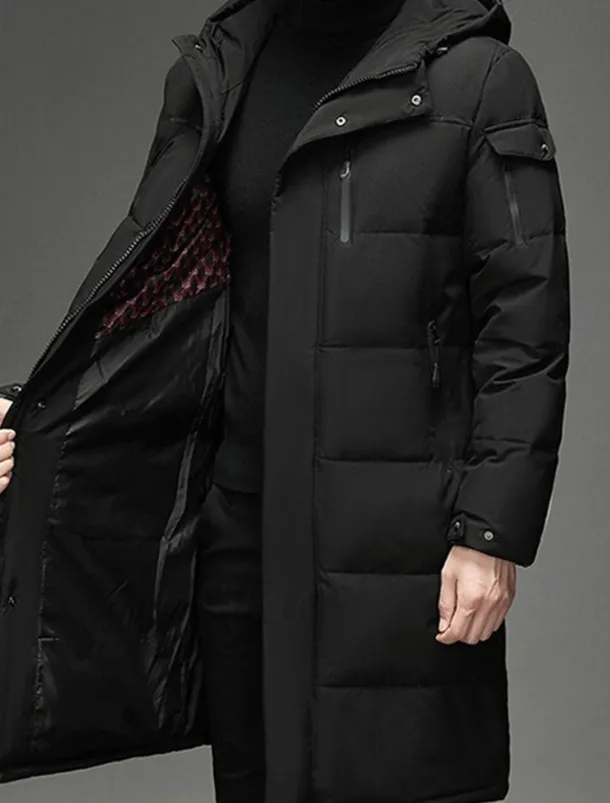 Men's Winter Coat Down Jacket Puffer Jacket Padded Jacket Pocket White Duck Down Vacation Daily Wear Date Long Fashion Casual Comfortable Thermal Warm Fall & Winter Solid / Plain Color Black Gray