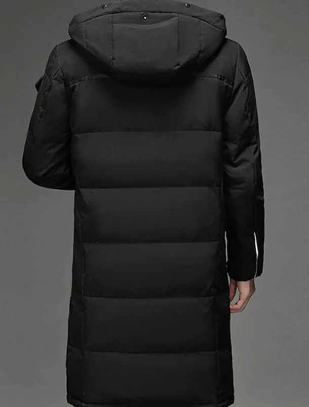 Men's Winter Coat Down Jacket Puffer Jacket Padded Jacket Pocket White Duck Down Vacation Daily Wear Date Long Fashion Casual Comfortable Thermal Warm Fall & Winter Solid / Plain Color Black Gray
