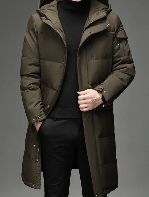 Men's Winter Coat Down Jacket Puffer Jacket Padded Jacket Pocket White Duck Down Vacation Daily Wear Date Long Fashion Casual Comfortable Thermal Warm Fall & Winter Solid / Plain Color Black Gray