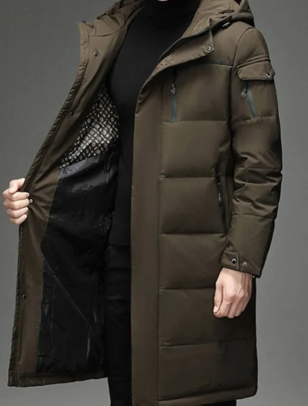 Men's Winter Coat Down Jacket Puffer Jacket Padded Jacket Pocket White Duck Down Vacation Daily Wear Date Long Fashion Casual Comfortable Thermal Warm Fall & Winter Solid / Plain Color Black Gray