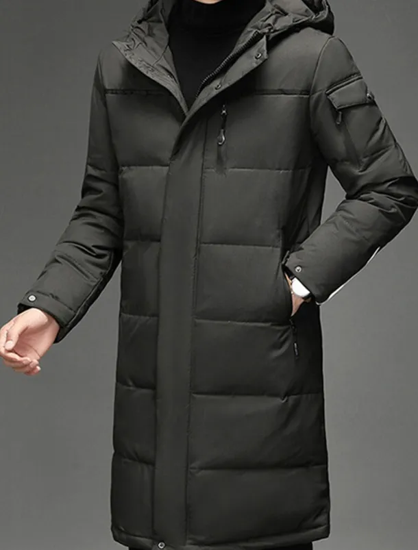 Men's Winter Coat Down Jacket Puffer Jacket Padded Jacket Pocket White Duck Down Vacation Daily Wear Date Long Fashion Casual Comfortable Thermal Warm Fall & Winter Solid / Plain Color Black Gray