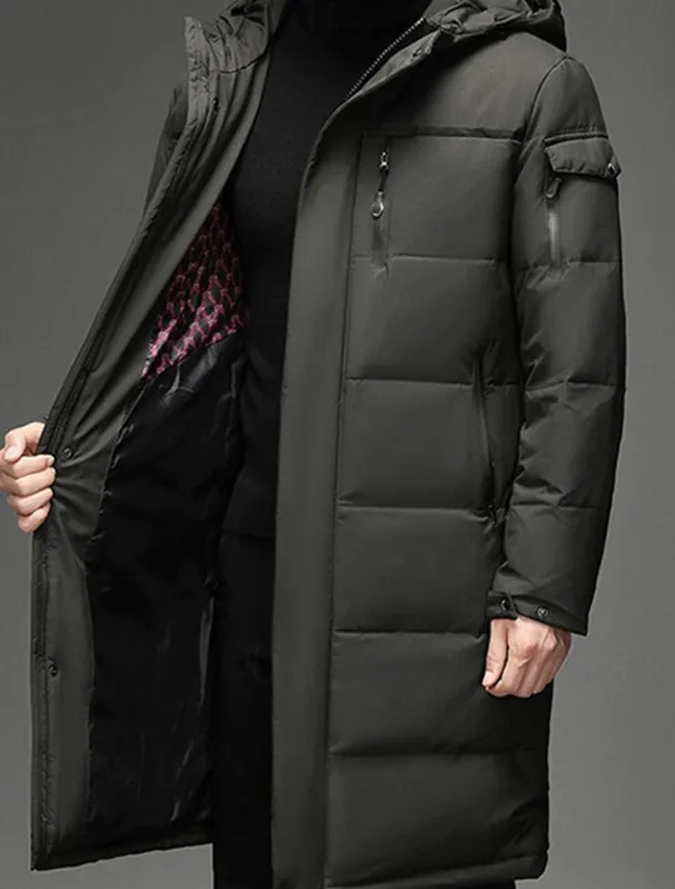 Men's Winter Coat Down Jacket Puffer Jacket Padded Jacket Pocket White Duck Down Vacation Daily Wear Date Long Fashion Casual Comfortable Thermal Warm Fall & Winter Solid / Plain Color Black Gray