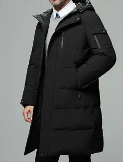 Men's Winter Coat Down Jacket Puffer Jacket Cardigan Long Daily Wear Vacation To-Go Casual / Daily Winter Solid / Plain Color Black Green Gray Puffer Jacket