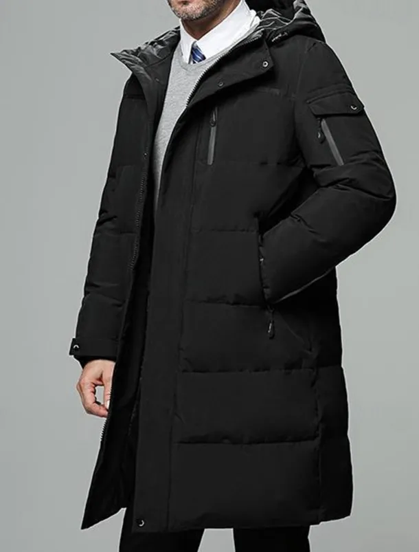 Men's Winter Coat Down Jacket Puffer Jacket Cardigan Long Daily Wear Vacation To-Go Casual / Daily Winter Solid / Plain Color Black Green Gray Puffer Jacket