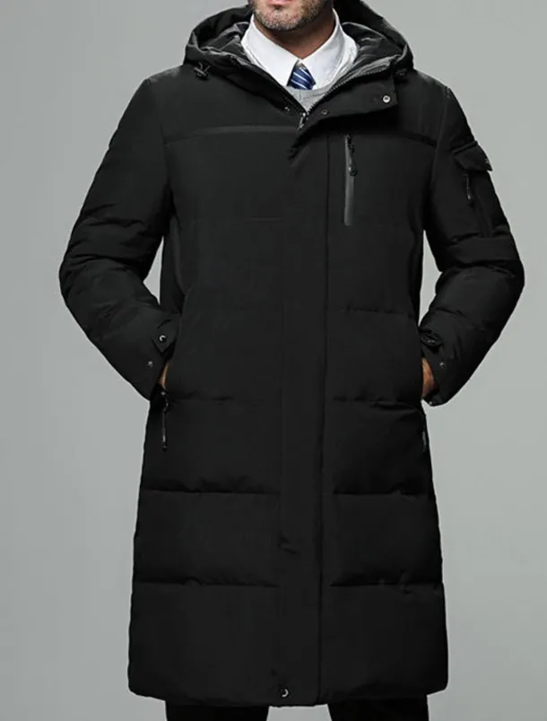 Men's Winter Coat Down Jacket Puffer Jacket Cardigan Long Daily Wear Vacation To-Go Casual / Daily Winter Solid / Plain Color Black Green Gray Puffer Jacket