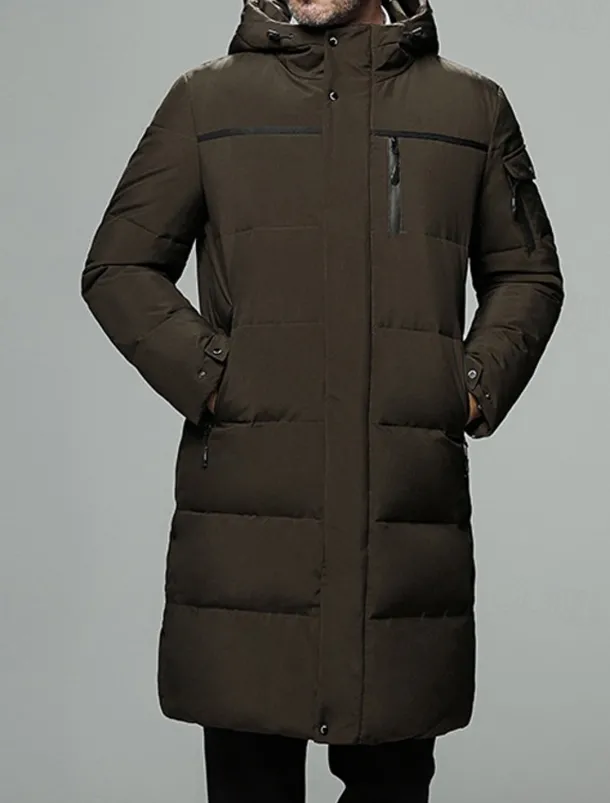 Men's Winter Coat Down Jacket Puffer Jacket Cardigan Long Daily Wear Vacation To-Go Casual / Daily Winter Solid / Plain Color Black Green Gray Puffer Jacket