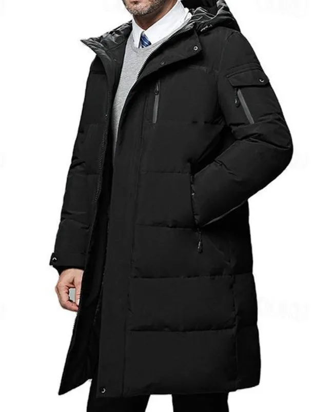 Men's Winter Coat Down Jacket Puffer Jacket Cardigan Long Daily Wear Vacation To-Go Casual / Daily Winter Solid / Plain Color Black Green Gray Puffer Jacket