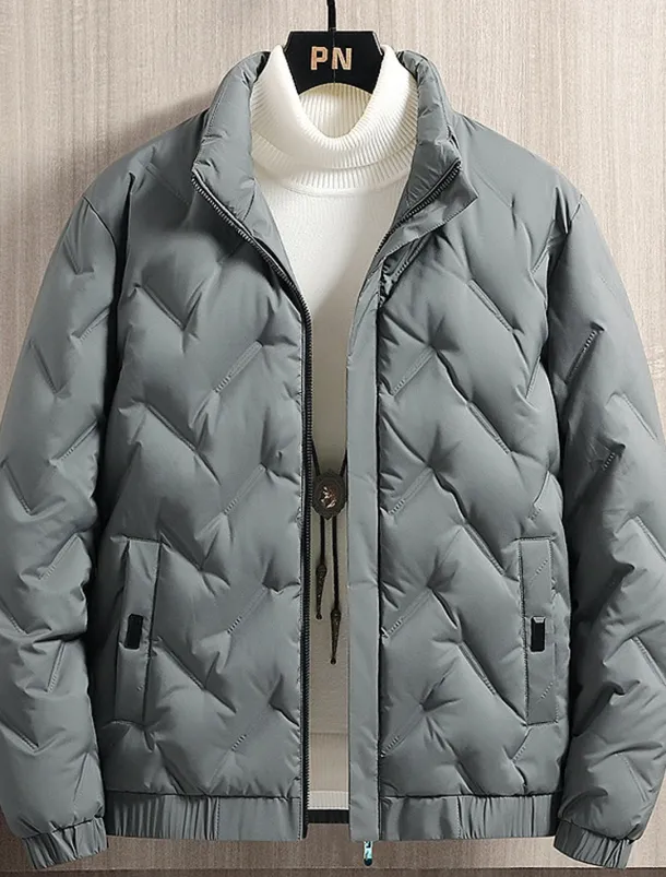 Men's Winter Coat Down Jacket Zipper Pocket Duck Down Vacation Going out To-Go Outdoor Casual / Daily Winter Pure Color Black Beige Gray Puffer Jacket