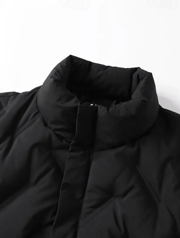 Men's Winter Coat Down Jacket Zipper Pocket Duck Down Vacation Going out To-Go Outdoor Casual / Daily Winter Pure Color Black Beige Gray Puffer Jacket