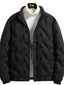 Men's Winter Coat Down Jacket Zipper Pocket Duck Down Vacation Going out To-Go Outdoor Casual / Daily Winter Pure Color Black Beige Gray Puffer Jacket