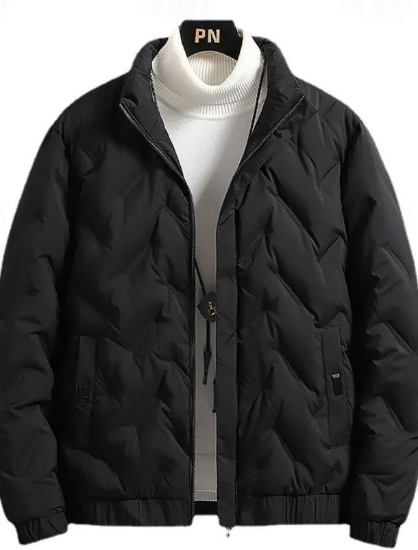 Men's Winter Coat Down Jacket Zipper Pocket Duck Down Vacation Going out To-Go Outdoor Casual / Daily Winter Pure Color Black Beige Gray Puffer Jacket