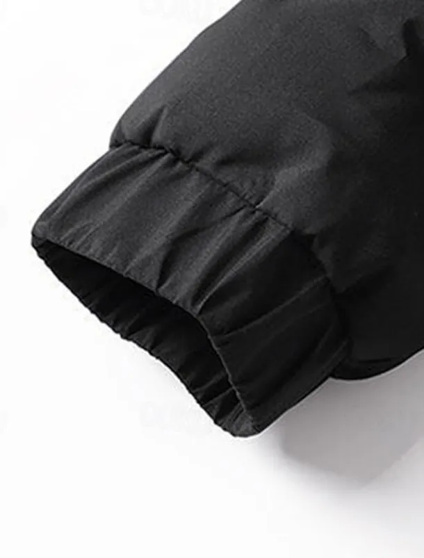 Men's Winter Coat Down Jacket Zipper Pocket Duck Down Vacation Going out To-Go Outdoor Casual / Daily Winter Pure Color Black Beige Gray Puffer Jacket