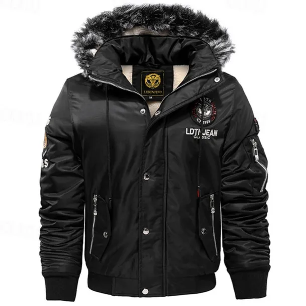 Men's Winter Coat Fleece Jacket Parka Pocket Fleece Polyster Fleece lined Daily Wear Date Vacation Regular Fashion Casual Comfortable Thermal Warm Fall & Winter Letter Black Red Blue Puffer Jacket