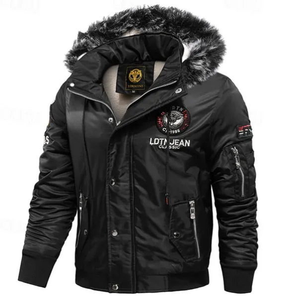 Men's Winter Coat Fleece Jacket Parka Pocket Fleece Polyster Fleece lined Daily Wear Date Vacation Regular Fashion Casual Comfortable Thermal Warm Fall & Winter Letter Black Red Blue Puffer Jacket