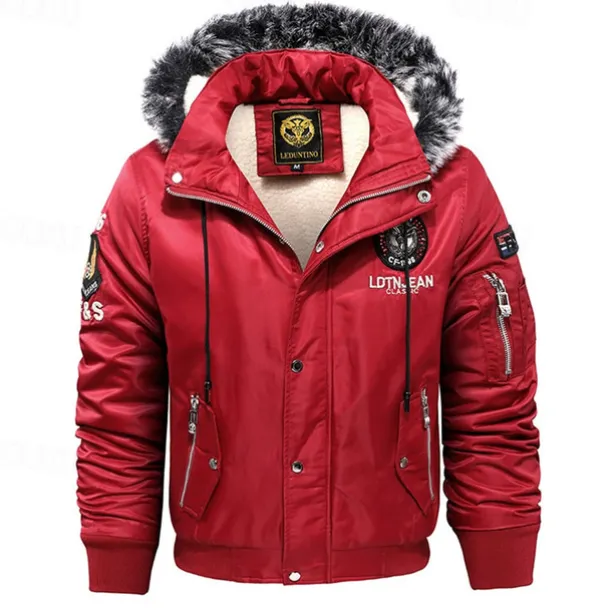Men's Winter Coat Fleece Jacket Parka Pocket Fleece Polyster Fleece lined Daily Wear Date Vacation Regular Fashion Casual Comfortable Thermal Warm Fall & Winter Letter Black Red Blue Puffer Jacket