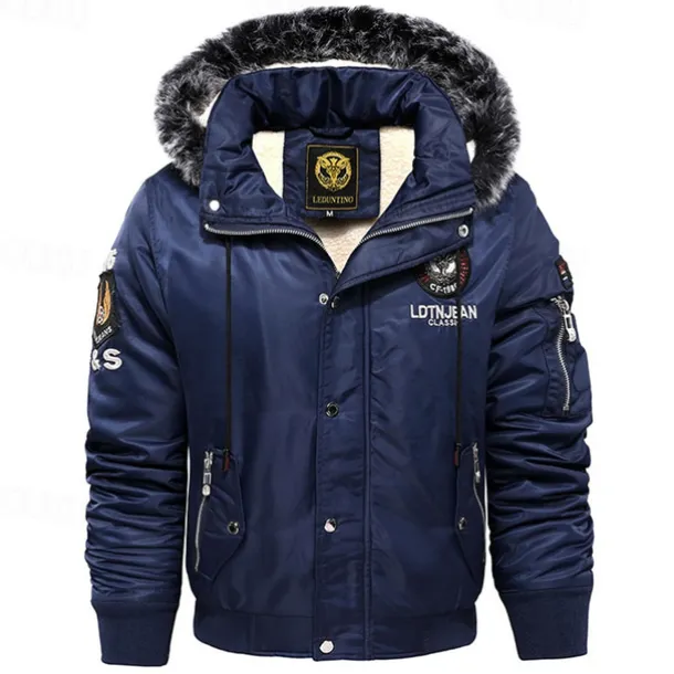 Men's Winter Coat Fleece Jacket Parka Pocket Fleece Polyster Fleece lined Daily Wear Date Vacation Regular Fashion Casual Comfortable Thermal Warm Fall & Winter Letter Black Red Blue Puffer Jacket