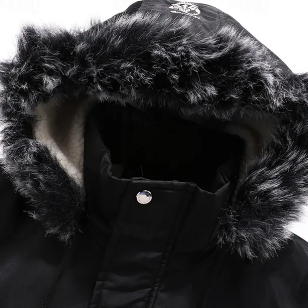 Men's Winter Coat Fleece Jacket Parka Pocket Fleece Polyster Fleece lined Daily Wear Date Vacation Regular Fashion Casual Comfortable Thermal Warm Fall & Winter Letter Black Red Blue Puffer Jacket