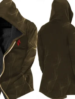 Men's Winter Coat Fleece Jacket Jacket Daily Wear Vacation Fleece Lining With Pockets Print Front Pocket Fall & Winter Graphic Prints Streetwear Sport Hoodie Regular Wine Black Yellow Blue Purple