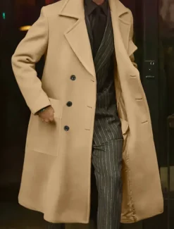 Men's Winter Coat Overcoat Long Trench Coat Outdoor Daily Wear Fall Winter Polyester Outerwear Clothing Apparel Fashion Streetwear Plain Lapel Double Breasted