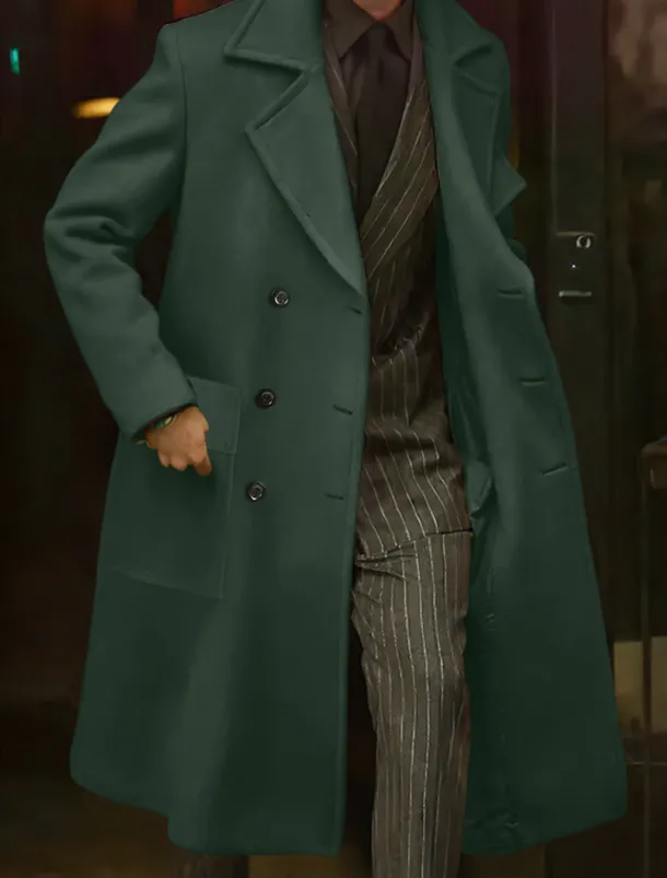 Men's Winter Coat Overcoat Long Trench Coat Outdoor Daily Wear Fall Winter Polyester Outerwear Clothing Apparel Fashion Streetwear Plain Lapel Double Breasted