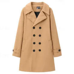 Men's Winter Coat Overcoat Peacoat Trench Coat Outdoor Daily Wear Fall & Winter 95% polyester 5% cotton Thermal Warm Windbreaker Outerwear Clothing Apparel Fashion Streetwear Plain Lapel Double