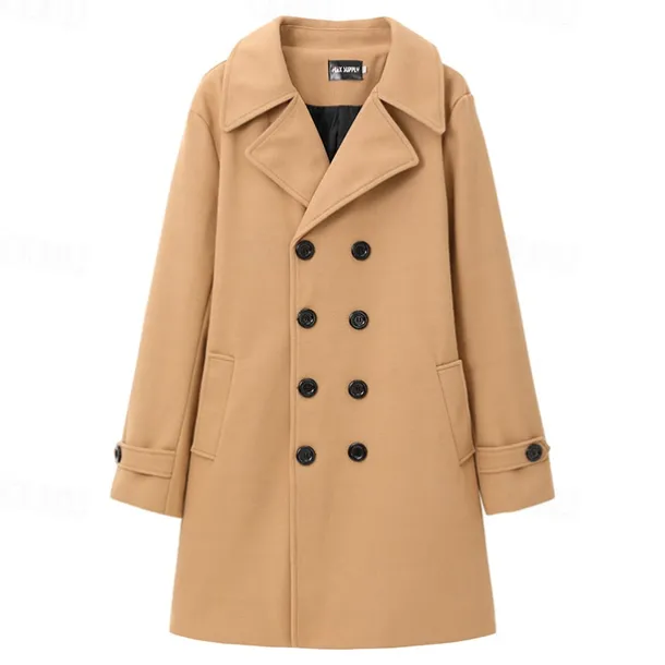 Men's Winter Coat Overcoat Peacoat Trench Coat Outdoor Daily Wear Fall & Winter 95% polyester 5% cotton Thermal Warm Windbreaker Outerwear Clothing Apparel Fashion Streetwear Plain Lapel Double