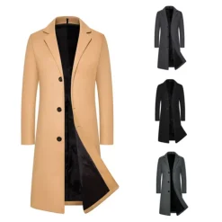 Men's Winter Coat Overcoat Trench Coat Outdoor Daily Wear Fall & Winter Polyester Thermal Warm Windproof Outerwear Clothing Apparel Fashion Streetwear Plain Lapel Single Breasted