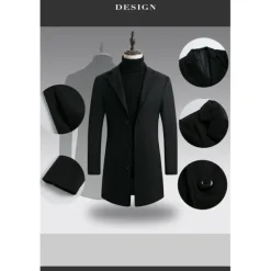 Men's Winter Coat Overcoat Business Casual Winter Polyester Thermal Warm Windbreaker Outerwear Clothing Apparel Business Classical