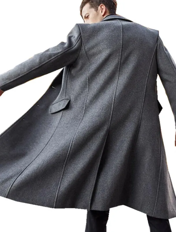 Men's Winter Coat Overcoat Trench Coat Outdoor Daily Wear Fall & Winter Polyester Warm Outerwear Clothing Apparel Fashion Streetwear Plain Pocket Turndown Single Breasted