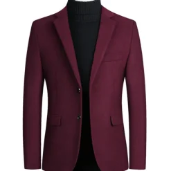 Men's Winter Coat Overcoat Trench Coat Daily Winter Polyester Thermal Warm Washable Outerwear Clothing Apparel Business Blazers Solid Colored Pocket Lapel Single Breasted