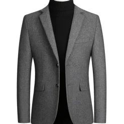 Men's Winter Coat Overcoat Trench Coat Daily Winter Polyester Thermal Warm Washable Outerwear Clothing Apparel Business Blazers Solid Colored Pocket Lapel Single Breasted