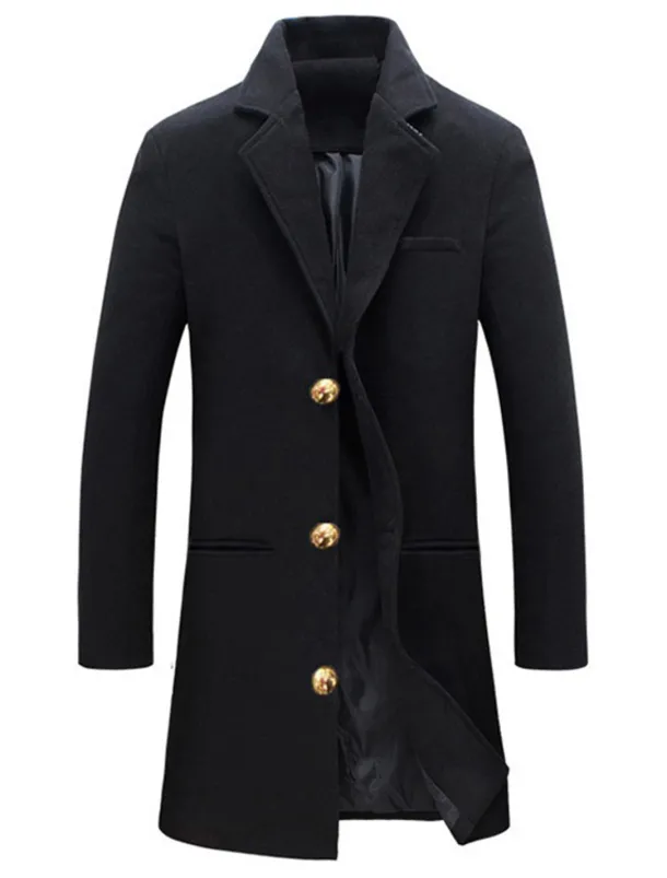 Men's Winter Coat Overcoat Trench Coat Office & Career Daily Wear Winter Polyester Thermal Warm Windproof Outerwear Clothing Apparel Fashion Warm Ups Plain Pocket Lapel Single Breasted