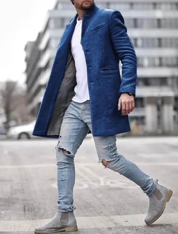 Men's Winter Coat Overcoat Trench Coat Short Coat Overcoat Work Business Winter Polyester Warm Outerwear Clothing Apparel Solid Colored Classic Style Notch lapel collar